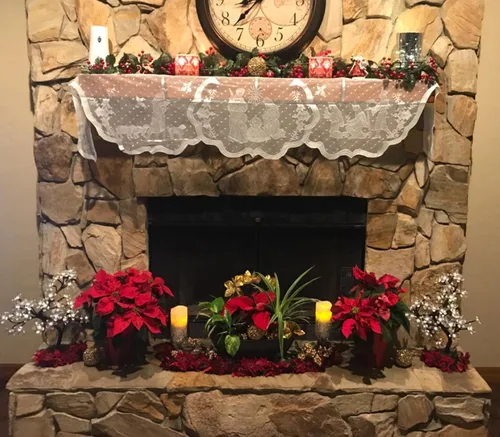 Vista 3 de DoubleWood 20 x 90 pulgadas, decoración de Navidad, bufanda de chimenea, paño de chimenea de encaje blanco con Jesús, decoraciones de Navidad