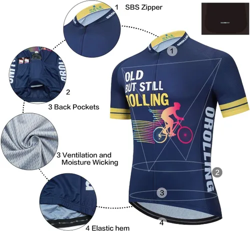 Vista 2 de Old But Still Rolling - Camiseta de ciclismo de secado rápido para ciclismo de montaña (3XL), Azul