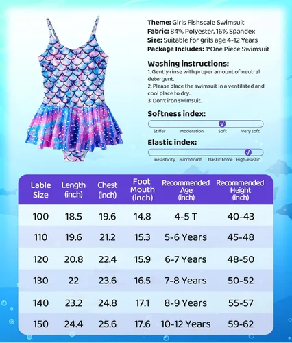Vista 7 de KGDECYS Little Girls Mermaid Swimsuit Princess Ruffle Bathing Suit Toddler Cartoon One Piece Swimwear Beachwear
