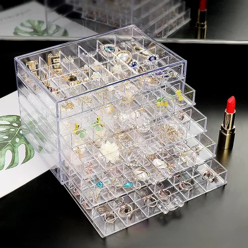 Vista 6 de Noverlife Organizador de joyas transparente joyero duradero con 5 cajones caja organizadora de joyas impermeable organizador de joyas de aretes