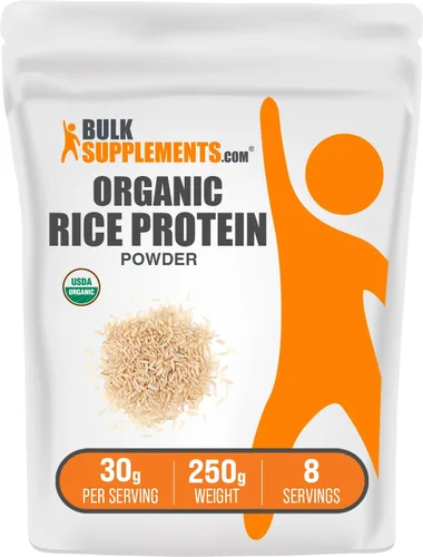 Vista 7 de BulkSupplements. com Proteína de arroz orgánica en polvo, proteína vegetal vegana, sin sabor, vegana y sin gluten, 1.06 oz por porción, 100 g