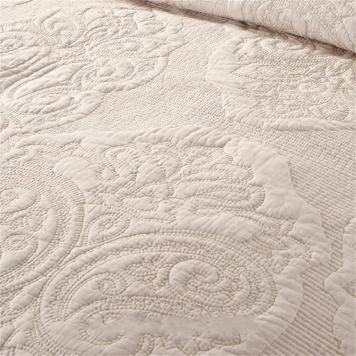 Vista 5 de ABREEZE Juego de colcha de algodón de 3 piezas, tamaño Queen, estampado de cachemira beige, uso en todas las estaciones, cómodos juegos de ropa