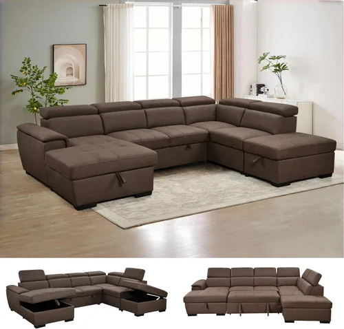 Vista 10 de THSUPER Sofá Seccional Reclinable en Forma de L de Microfibra de 104'', Sofá Cama con Cama Extraíble y Otomana de Almacenamiento, Sofás Convertibles