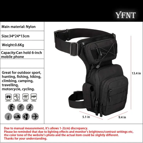 Vista 3 de Bolsa táctica de pierna caída para hombres y mujeres, bolsa militar para muslo, al aire libre, motocicleta, senderismo, cintura, riñonera, bolsa