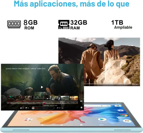 Vista 4 de Tablet de 10 pulgadas con estuche protector y lápiz táctil, tabletas Android 15, 8GB RAM 32GB ROM/1TB de expansión, 8H 6000mAh batería Wifi