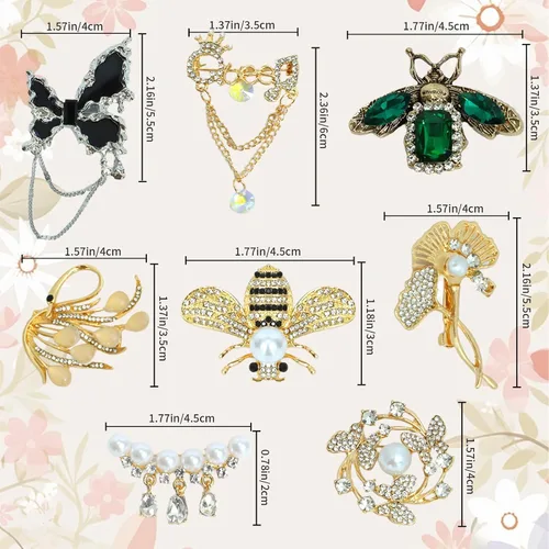 Vista 2 de Juego de 8 broches y alfileres para mujeres, broches a granel, alfileres decorativos, broches de joyería, alfileres decorativos para mujeres y niñas