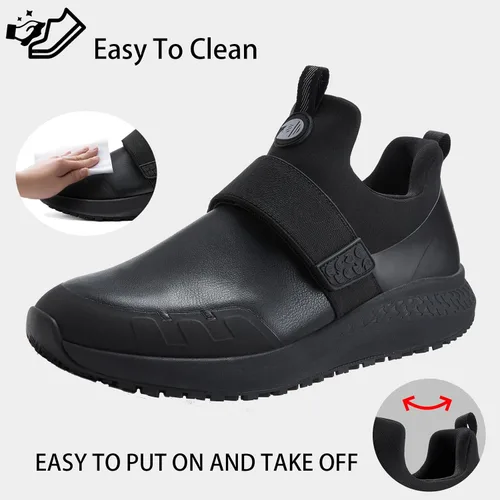 Vista 5 de Delobi Zapatos de trabajo antideslizantes para hombre, para servicio de alimentos, impermeables, para cocina, chef, sin cordones, zapatos