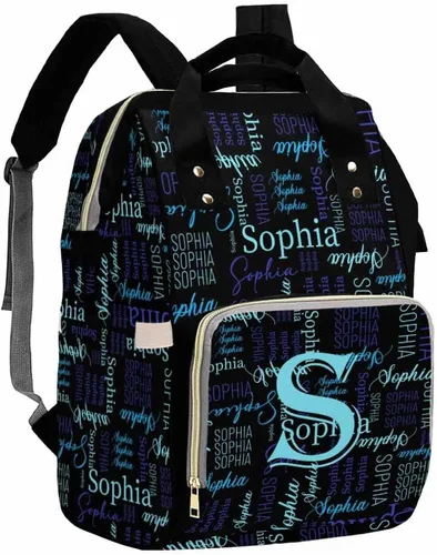 Vista 7 de Artsadd Bolsos para pañales personalizados con nombre, mochila monograma, regalos para baby shower, pattern 01, Tamaño único, Mochilas Daypack