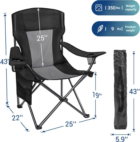 Vista 3 de AsterOutdoor - Silla plegable de campamento acolchada con portavasos grandes, organizador lateral y bolsillo trasero para exteriores, campamento