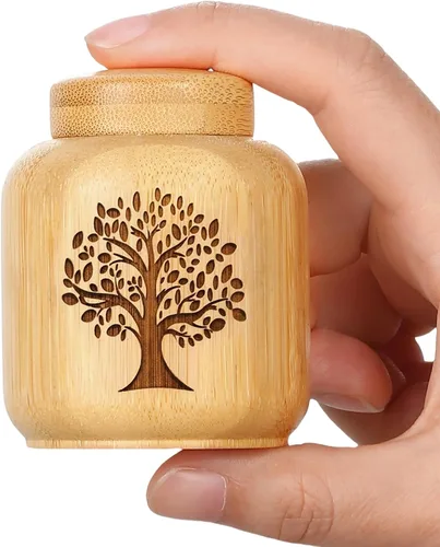 Vista 9 de Pequeños Juegos de Urnas para Cenizas Humanas, Conjunto de 1, Mini Urnas para Cenizas Hechas de Bambú con Patrón de Árbol de la Vida Grabado, Mini