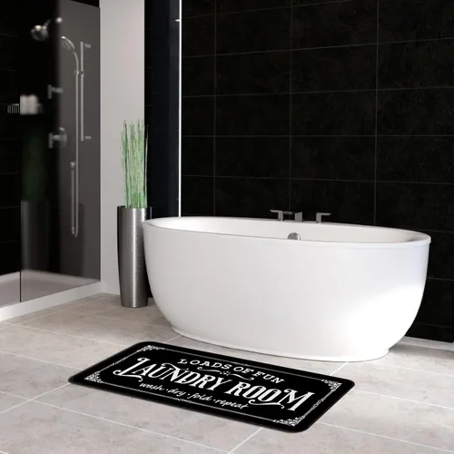 Vista 6 de Alfombra de lavandería de 20 x 47 pulgadas, antideslizante, para cocina, baño, pasillo, lavandería, decoración de habitación, color negro