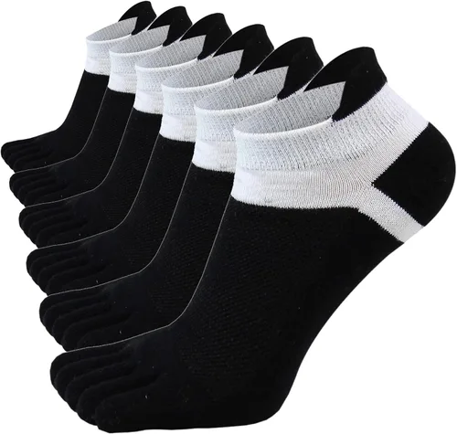Vista 16 de Fasot Calcetines con dedos para hombre, corte bajo, deportivos, transpirables, de algodón, 5 dedos, punta dividida, paquete de 6 4 Negro