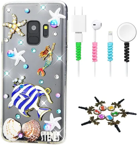 Vista 12 de Sparkle Funda compatible con Samsung Galaxy J2 Prime – Elegante funda 3D hecha a mano con diseño de libélula y diamantes de imitación con protector