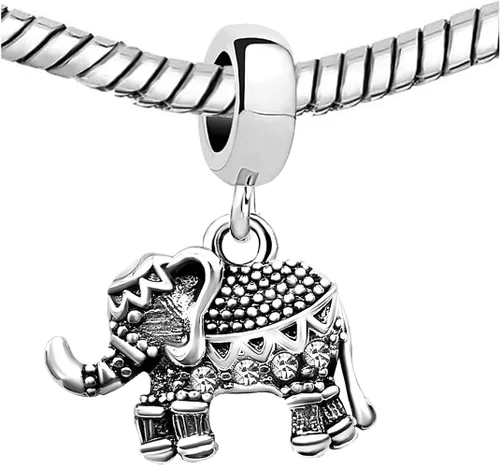 Vista 3 de KunBead Dijes colgantes de cumpleaños con piedra natal de elefante compatibles con pulsera Pandora para mujer Abril