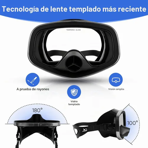 Vista 4 de Máscara de buceo con válvula de drenaje de visión amplia, adecuada para adultos, buceo, buceo libre y esnórquel