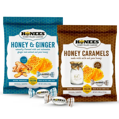 Vista 12 de Honees Caramelos de miel duros envueltos individualmente, dulces naturales y saludables, hechos en italiano con leche y miel pura, 1 paquete