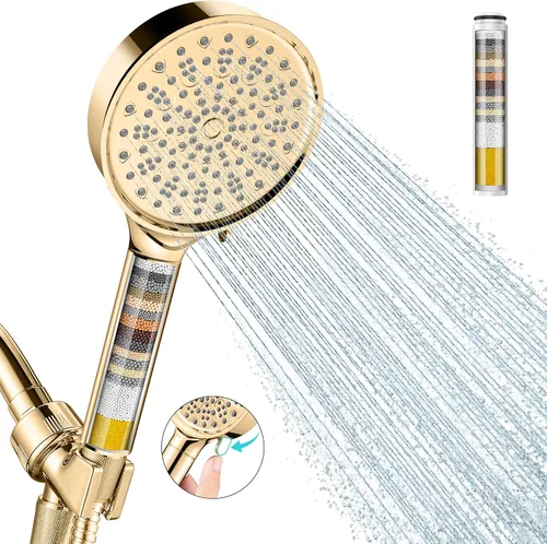 Vista 22 de Cobbe Cabezal de ducha filtrado con mano, 6 modos de pulverización, filtros suavizantes de agua, elimina el cloro y reduce la piel seca, níquel
