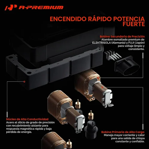Vista 4 de A-Premium Paquete de bobinas de encendido del motor compatible