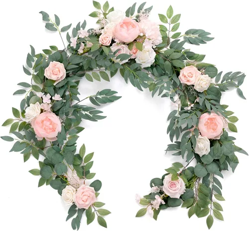 Vista 22 de Ling's moment Dusty Blue Artificial Flower Garland Wedding Arch 6 FT Azul polvoriento y azul marino