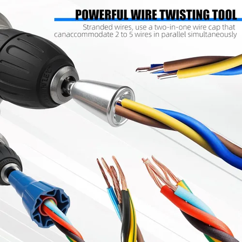 Vista 3 de Herramienta profesional pelacables para taladro, construcción duradera totalmente metálica para cables de 6 a 14 AWG, pelado rápido y fácil