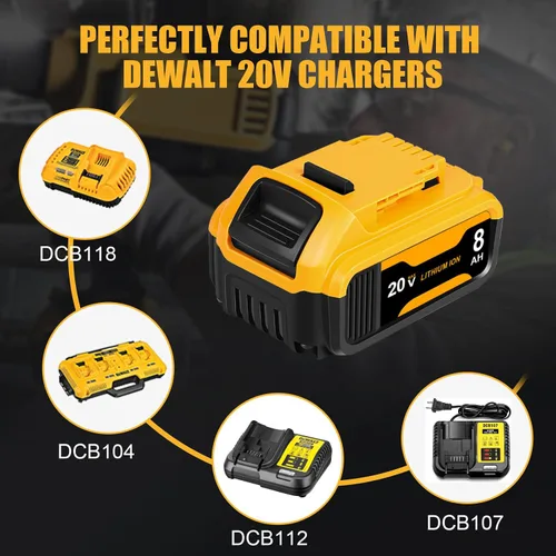 Vista 11 de Paquete de 4 baterías de repuesto de 8.0Ah para batería Dewalt de 20 V Max, compatible con DCB206 DCB200 DCB201 DCB204 2-Amarillo