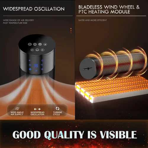 Vista 4 de Calentador eléctrico portátil para habitaciones grandes, calentador de espacio de torre de cerámica de 36 pulgadas con llama 3D para calefacción