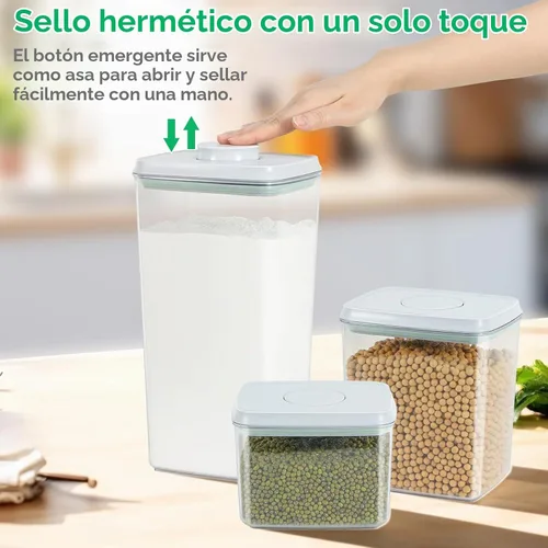 Vista 2 de Paquete de 3 recipientes de almacenamiento de harina y azúcar con tapa emergente, 1.26 cuartos + 2.11 cuartos de galón + 3.48 cuartos de galón