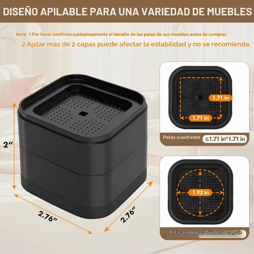 Vista 2 de Elevadores de muebles resistentes de 2 pulgadas, elevadores de cama 2 Pulgadas - Paquete de 4 Negro
