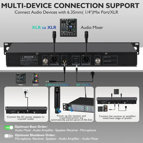 Vista 4 de Sistema de micrófono inalámbrico UHF profesional con micrófonos