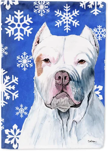 Vista 85 de Caroline's Treasures SC9374GF Bulldog English Snow flakes Holiday Garden Flag Buzón Bandera decorativa para patio exterior, patio, obras de arte