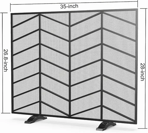 Vista 6 de Fire Beauty Panel único de chimenea de hierro forjado con malla de zigzag, protector contra chispas de fuego para sala de estar, decoración
