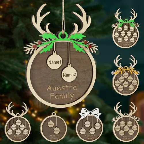 Vista 40 de Adornos de Navidad personalizados, familia de 1 nombre, adornos de Navidad de madera personalizados, decoración personalizada, decoración de árbol