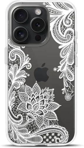 Vista 36 de Compatible con iPhone 15, funda transparente de encaje negro floral a prueba de golpes, parte trasera dura, delgada, bonita funda transparente