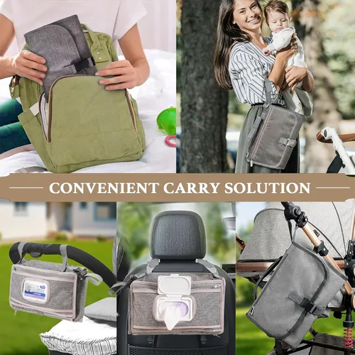 Vista 5 de Cambiador de pañales portátil para bebé, bolsa de viaje para cambiador de pañales para bebé con bolsillo para toallitas, cambiador portátil