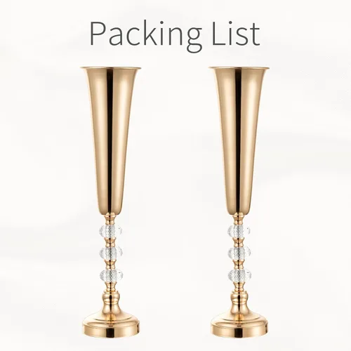 Vista 8 de Jarrón de trompeta de metal dorado, 2 jarrones altos de mesa para centros de mesa, 20.8 pulgadas, soporte de flores para bodas, cumpleaños