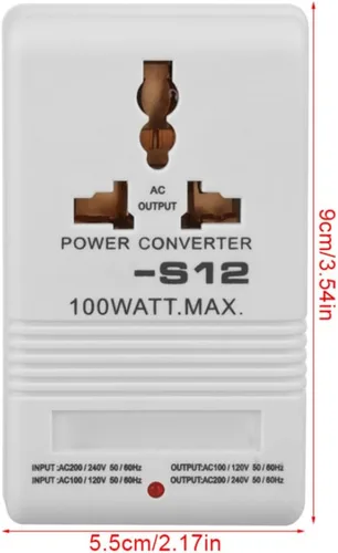 Vista 2 de Convertidor de voltaje 110/120 V a 220/240 V 100 W de doble canal CN enchufe adaptador elevador portátil