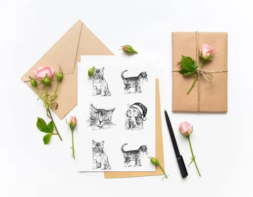 Vista 5 de Hying Sellos transparentes de gatos navideños para hacer tarjetas, álbumes de recortes, manualidades, decoraciones de invierno, sellos de fondo