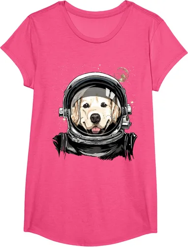 Vista 62 de Camiseta para amantes de los perros de los astronautas del espacio exterior Golden Retriever Lover, Negro