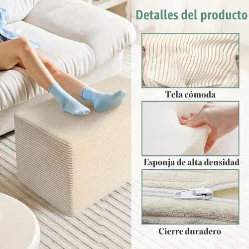 Vista 3 de Otomano Rectangular de Puf, Puf de Piso Relleno con Relleno de Espuma en Trozos, Reposapiés Suave de Felpa Coral en Forma de Raya Ancha, Otomano