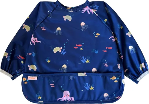 Vista 14 de Babero de manga larga impermeable - Baberos lavables a máquina para comer - Babero para bebé para niños pequeños - Suministros BLW para bebé Celeste