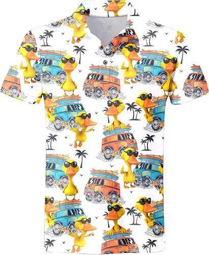 Vista 106 de Camisa de golf de los años 80 para hombre, ajuste seco, manga corta, estampada, divertidas, camisas de golf de los años 90 para hombre