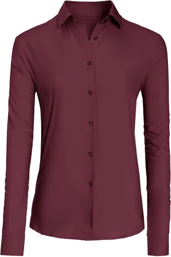 Vista 4 de CBOO Camisas con botones para mujer, sin arrugas, blusas casuales de negocios de manga larga, camisa simple