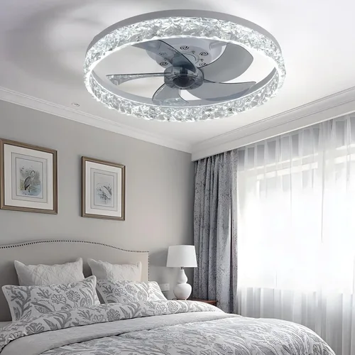 Vista 8 de FRIXCHUR Ventilador de techo de cristal blanco de 19.7 pulgadas con control remoto de luz de 6 velocidades Low Profile Ceiling Fans Dimmable LED