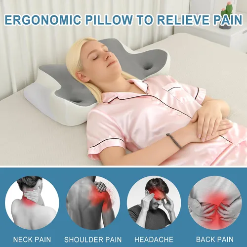 Vista 14 de DWCN Almohada cervical para aliviar el dolor de cuello y hombros, gel refrescante, soporte de espuma viscoelástica para dormir de lado, espalda Gris