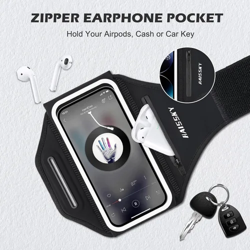 Vista 2 de Brazalete de teléfono para correr con diseño 3D para teléfono celular con bolsillo con cremallera para auriculares, llaves de automóvil, resistente