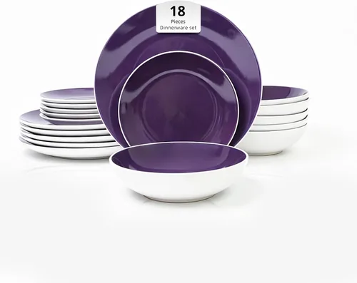 Vista 16 de Juego de 6 platos llanos en forma de cupé de gres de 10.5 pulgadas, muy rosa