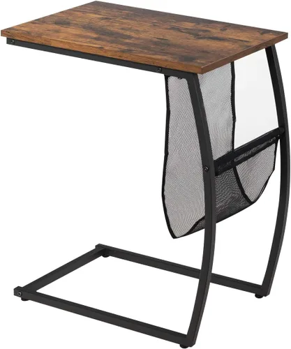 Vista 9 de Tangkula Mesa auxiliar para sofá, mesa C con bolsillo lateral y marco de metal, mesa auxiliar industrial para sofá, cama, sala de estar, dormitorio