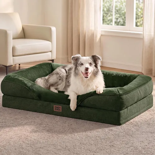 Vista 31 de EHEYCIGA Cama para perro de espuma viscoelástica para tamaño mediano, sofá ortopédico para perro con lados y forro impermeable, sofá cama lavable
