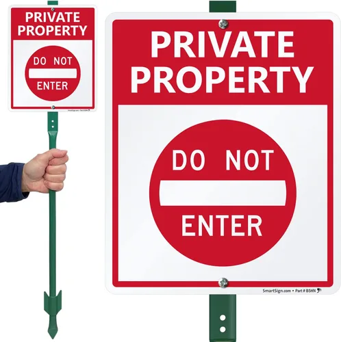 Vista 2 de SmartSign Letrero LawnBoss® "Private Property - Do Not Enter" Letrero de aluminio de 10 x 12 pulgadas con estaca de 3 pies
