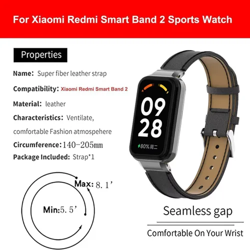 Vista 6 de Compatible con Xiaomi Redmi Band 2 Bandas, correa de repuesto de cuero para pulsera con marco de metal para Xiaomi Smart Band 8 Active